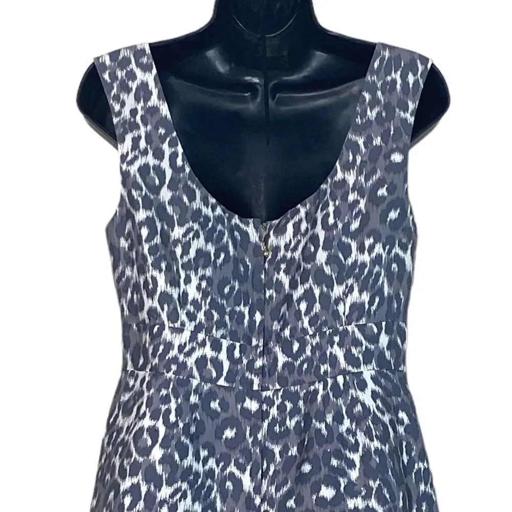 Kate Spade Deanna Gray Leopard Print Sleeveless Silk Sheath Mini Dress S…